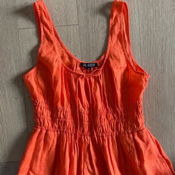 J.Crew Smocked Midi 100% Linen Dress in Tangerine Orange sz. M - Picture 7 of 8